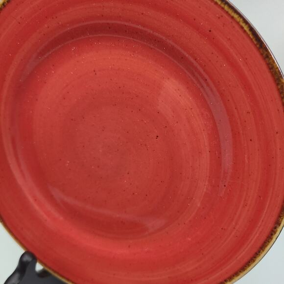 Thomson Pottery SEDONA 8” Salad/dessert Plates Red Swirl Brown Rim Set of 3 - Picture 4 of 5